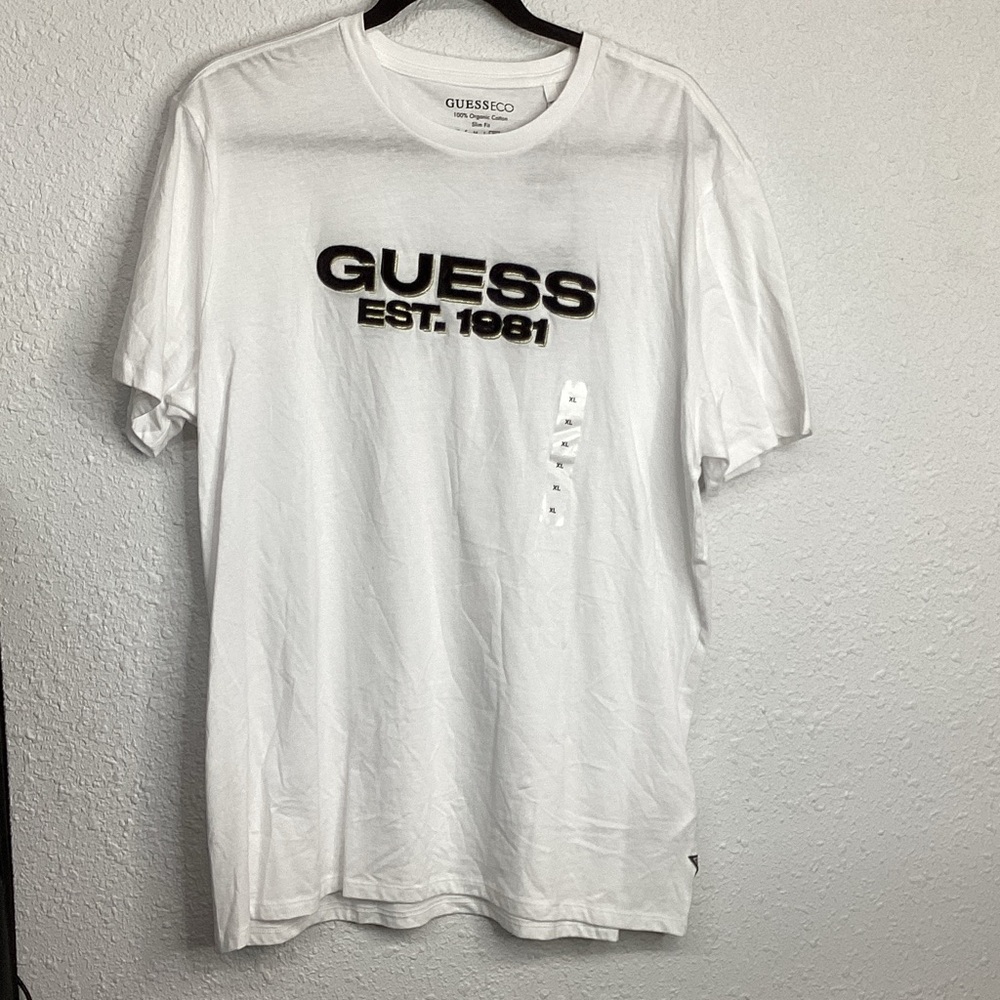 GUESS Men's White and Black Black Velvet Logo Tee Size XL NWT